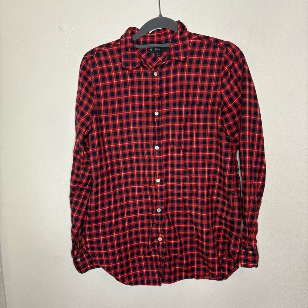 J. Crew Red and Black Checkered Women's Shirt Size 2